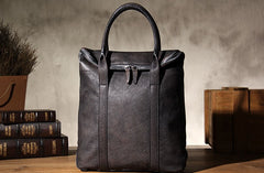 Handmade Genuine Leather Vintage Mens Brown Gray Cool Handbag Briefcase Work Bag Business Bag for men