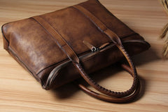 Mens Brown Gray Cool Leather Handbag Briefcase Handmade Genuine Vintage Work Bag Business Bag for men