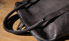 Handmade Genuine Leather Vintage Mens Brown Gray Cool Handbag Briefcase Work Bag Business Bag for men