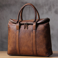 Handmade Genuine Leather Vintage Mens Brown Gray Cool Handbag Briefcase Work Bag Business Bag for men