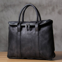 Handmade Genuine Leather Vintage Mens Brown Gray Cool Handbag Briefcase Work Bag Business Bag for men