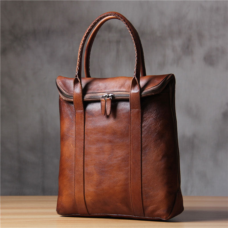 Mens Brown Gray Cool Leather Handbag Briefcase Handmade Genuine Vintage Work Bag Business Bag for men