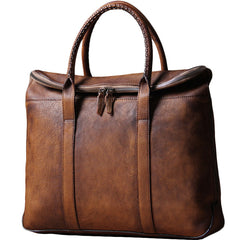 Handmade Genuine Leather Vintage Mens Brown Gray Cool Handbag Briefcase Work Bag Business Bag for men