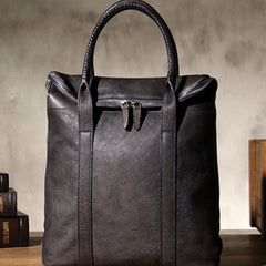 Handmade Genuine Leather Vintage Mens Brown Gray Cool Handbag Briefcase Work Bag Business Bag for men