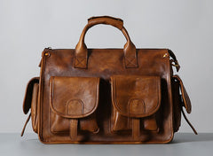 Handmade Genuine Leather Vintage Brown Mens Travel Bag Cool Messenger Bag Shoulder Bag Handbag for Men