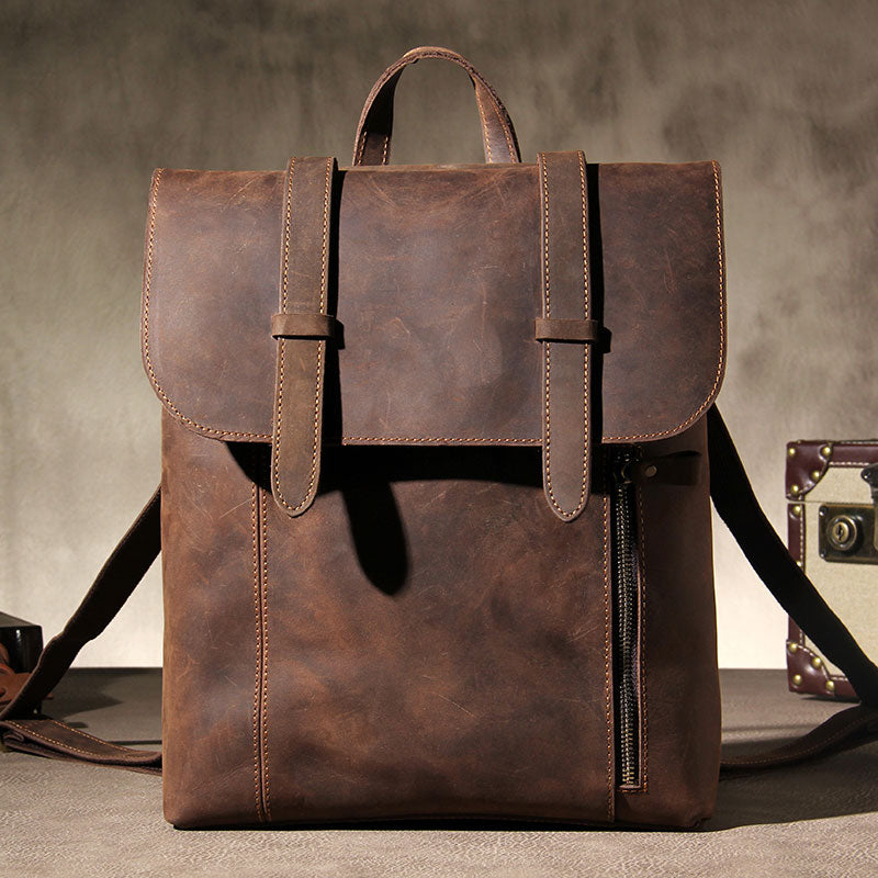 Handmade Genuine Leather Shoulder Bag Vintage Brown Mens Cool Backpack Travel Bag for men