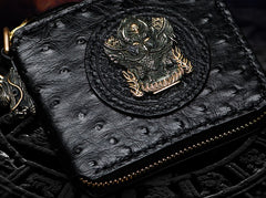 Handmade Leather Black Biker Wallet Mens Cool billfold Chain Wallet Trucker Wallet with Chain