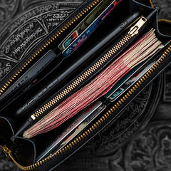 Handmade Leather Black Chain Wallet Mens Biker Wallet Cool Leather Wallet Long Phone Wallets for Men