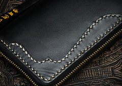 Handmade Leather Black Chain Wallet Mens Biker Wallet Cool Leather Wallet Long Phone Wallets for Men
