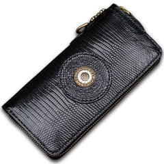 Handmade Leather Black LIZARD SKIN Chain Wallet Mens Biker Wallet Cool Leather Wallet Long Phone Wallets for Men