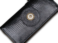 Handmade Leather Black LIZARD SKIN Chain Wallet Mens Biker Wallet Cool Leather Wallet Long Phone Wallets for Men
