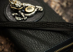 Handmade Leather Black Sharkskin Chain Wallet Mens Biker Wallet Cool Leather Wallet Long Phone Wallets for Men