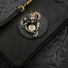 Handmade Leather Black Sharkskin Chain Wallet Mens Biker Wallet Cool Leather Wallet Long Phone Wallets for Men