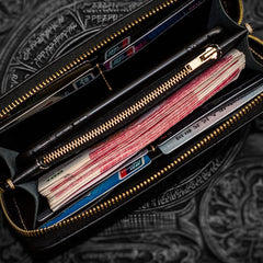 Handmade Leather Black Sharkskin Chain Wallet Mens Biker Wallet Cool Leather Wallet Long Phone Wallets for Men