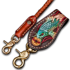 Handmade Leather Braided Biker Trucker Tooled Carp Wallet Chain for Chain Wallet Biker Wallet Trucker Wallet