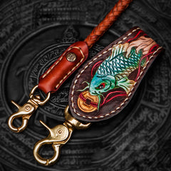 Handmade Leather Braided Biker Trucker Tooled Carp Wallet Chain for Chain Wallet Biker Wallet Trucker Wallet