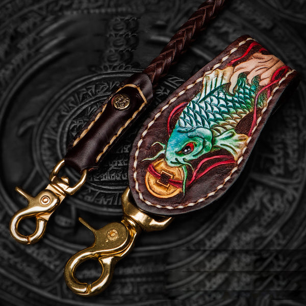 Handmade Leather Braided Biker Trucker Tooled Carp Wallet Chain for Chain Wallet Biker Wallet Trucker Wallet