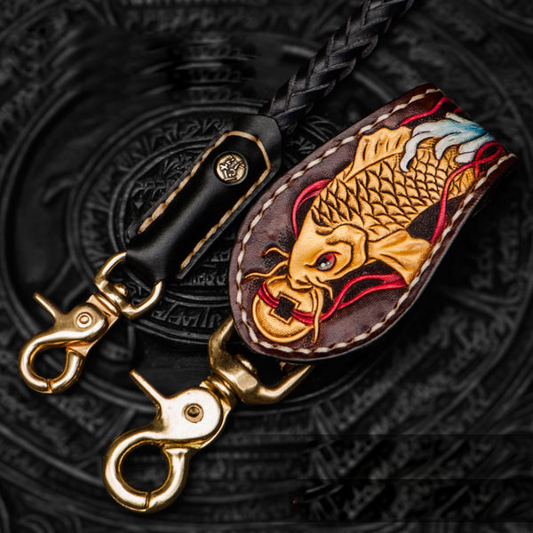 Handmade Leather Braided Biker Trucker Tooled Carp Wallet Chain for Chain Wallet Biker Wallet Trucker Wallet