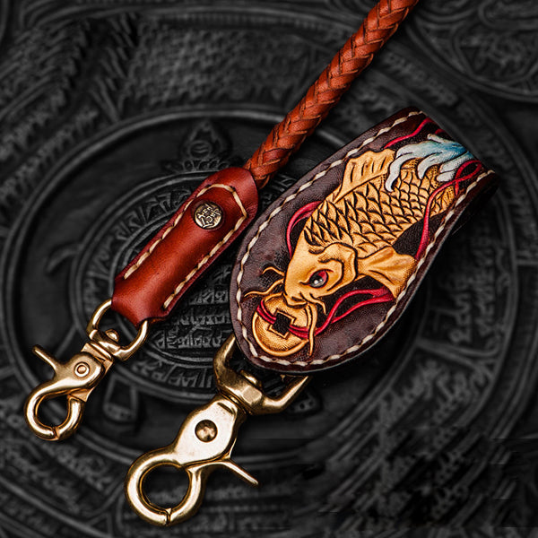 Handmade Leather Braided Biker Trucker Tooled Carp Wallet Chain for Chain Wallet Biker Wallet Trucker Wallet