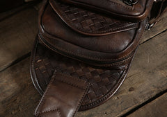 Handmade Leather Braided Mens Cool Chest Bag Sling Bag Crossbody Bag Travel Bag Hiking Bag for men