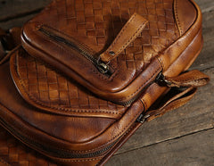 Handmade Leather Braided Mens Cool Chest Bag Sling Bag Crossbody Bag Travel Bag Hiking Bag for men