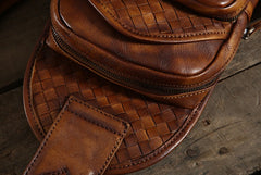 Handmade Leather Braided Mens Cool Chest Bag Sling Bag Crossbody Bag Travel Bag Hiking Bag for men