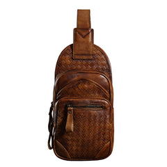 Handmade Leather Braided Mens Cool Chest Bag Sling Bag Crossbody Bag Travel Bag Hiking Bag for men