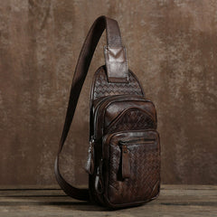 Handmade Leather Braided Mens Cool Chest Bag Sling Bag Crossbody Bag Travel Bag Hiking Bag for men