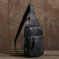 Handmade Leather Braided Mens Cool Chest Bag Sling Bag Crossbody Bag Travel Bag Hiking Bag for men