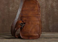 Handmade Leather Braided Mens Cool Chest Bag Sling Bag Crossbody Bag Travel Bag Hiking Bag for men