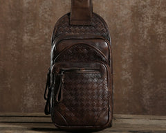 Handmade Leather Braided Mens Cool Chest Bag Sling Bag Crossbody Bag Travel Bag Hiking Bag for men