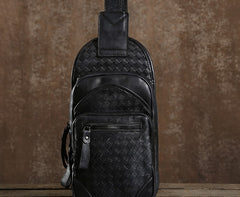 Handmade Leather Braided Mens Cool Chest Bag Sling Bag Crossbody Bag Travel Bag Hiking Bag for men