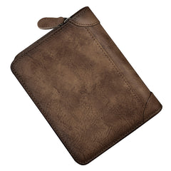 Cool Leather Brown Men's Zipper billfold Small Wallet Bifold Wallet Card Wallet For Men - iwalletsmen
