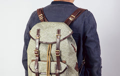 Handmade Leather Canvas Mens Cool Backpack Sling Bag Large Travel Bag Hiking Bag for Men
