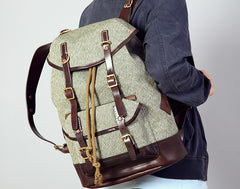 Handmade Leather Canvas Mens Cool Backpack Sling Bag Large Travel Bag Hiking Bag for Men