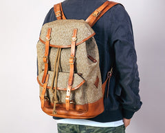 Handmade Leather Canvas Mens Cool Backpack Sling Bag Large Travel Bag Hiking Bag for Men