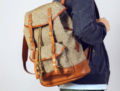 Handmade Leather Canvas Mens Cool Backpack Sling Bag Large Travel Bag Hiking Bag for Men