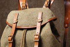 Handmade Leather Canvas Mens Cool Backpack Sling Bag Large Travel Bag Hiking Bag for Men