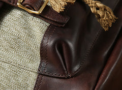 Handmade Leather Canvas Mens Cool Backpack Sling Bag Large Travel Bag Hiking Bag for Men