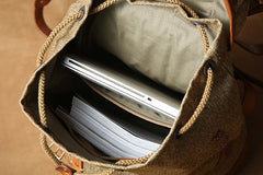 Handmade Leather Canvas Mens Cool Backpack Sling Bag Large Travel Bag Hiking Bag for Men