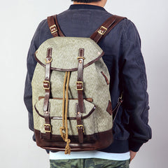 Handmade Leather Canvas Mens Cool Backpack Sling Bag Large Travel Bag Hiking Bag for Men