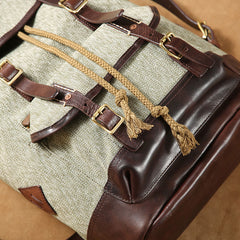 Handmade Leather Canvas Mens Cool Backpack Sling Bag Large Travel Bag Hiking Bag for Men
