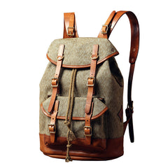 Handmade Leather Canvas Mens Cool Backpack Sling Bag Large Travel Bag Hiking Bag for Men
