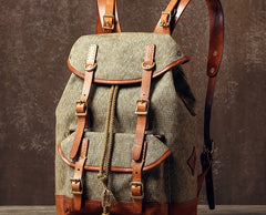 Handmade Leather Canvas Mens Cool Backpack Sling Bag Large Travel Bag Hiking Bag for Men