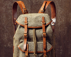 Handmade Leather Canvas Mens Cool Backpack Sling Bag Large Travel Bag Hiking Bag for Men