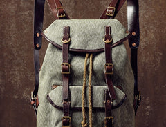 Handmade Leather Canvas Mens Cool Backpack Sling Bag Large Travel Bag Hiking Bag for Men
