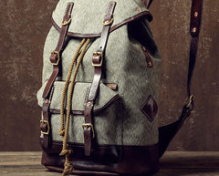 Handmade Leather Canvas Mens Cool Backpack Sling Bag Large Travel Bag Hiking Bag for Men