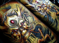 Handmade Leather Chinese Dragon Zipper Mens Long Wallet Clutch Cool Leather Wallet Long Tooled Wallets for Men