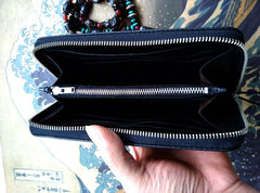 Handmade Leather Chinese Dragon Zipper Mens Long Wallet Clutch Cool Leather Wallet Long Tooled Wallets for Men