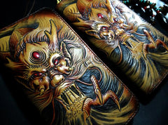 Handmade Leather Chinese Dragon Zipper Mens Long Wallet Clutch Cool Leather Wallet Long Tooled Wallets for Men